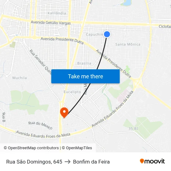 Rua São Domingos, 645 to Bonfim da Feira map