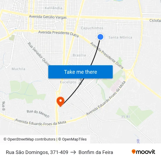 Rua São Domingos, 371-409 to Bonfim da Feira map