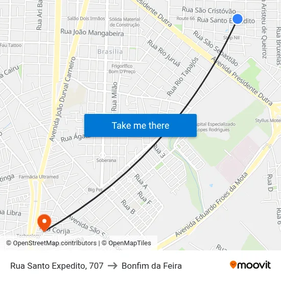 Rua Santo Expedito, 707 to Bonfim da Feira map
