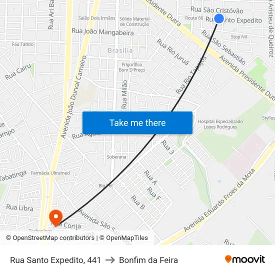 Rua Santo Expedito, 441 to Bonfim da Feira map