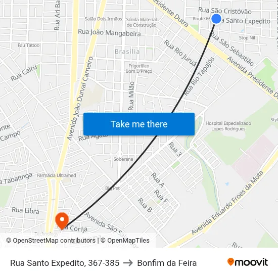 Rua Santo Expedito, 367-385 to Bonfim da Feira map