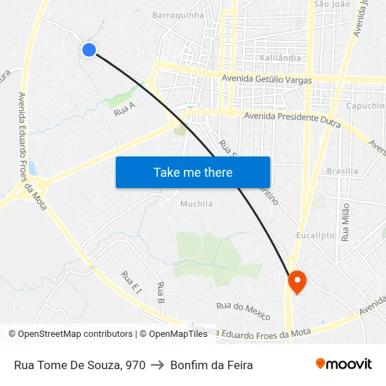 Rua Tome De Souza, 970 to Bonfim da Feira map