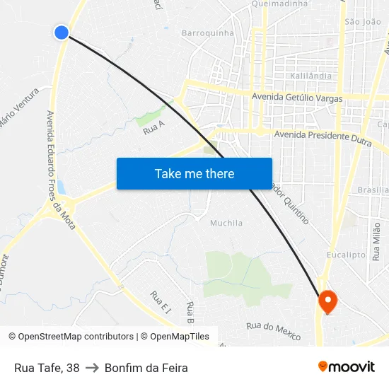 Rua Tafe, 38 to Bonfim da Feira map