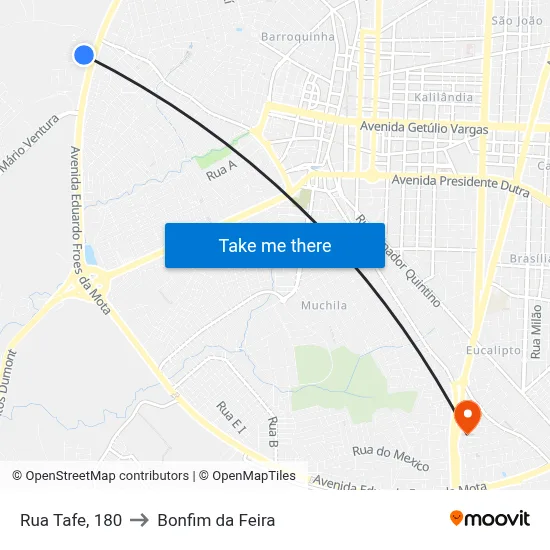 Rua Tafe, 180 to Bonfim da Feira map