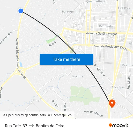 Rua Tafe, 37 to Bonfim da Feira map