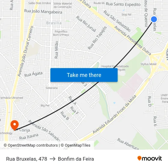 Rua Bruxelas, 478 to Bonfim da Feira map