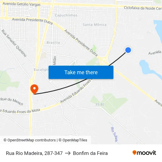Rua Rio Madeira, 287-347 to Bonfim da Feira map
