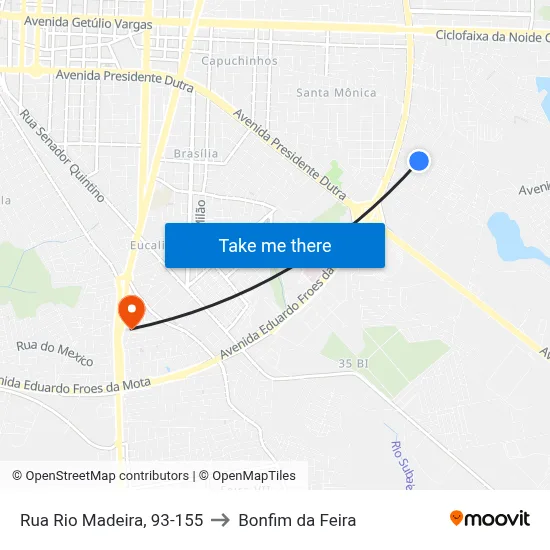 Rua Rio Madeira, 93-155 to Bonfim da Feira map