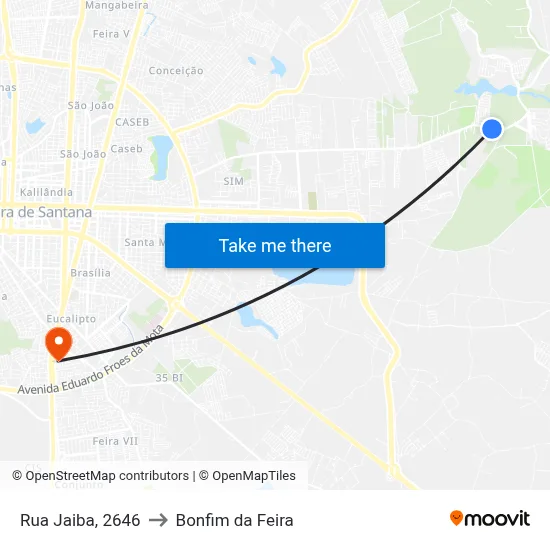 Rua Jaiba, 2646 to Bonfim da Feira map
