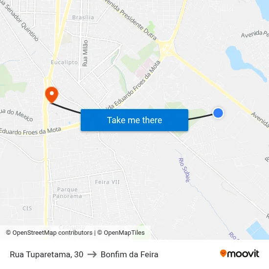 Rua Tuparetama, 30 to Bonfim da Feira map