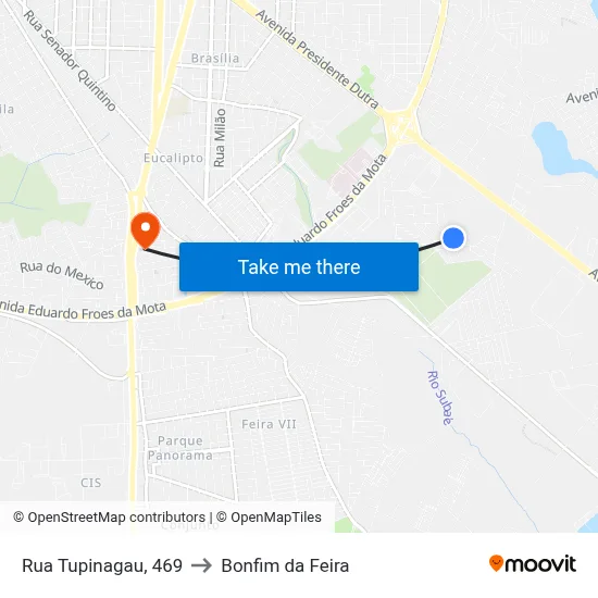 Rua Tupinagau, 469 to Bonfim da Feira map