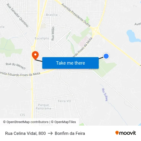 Rua Celina Vidal, 800 to Bonfim da Feira map