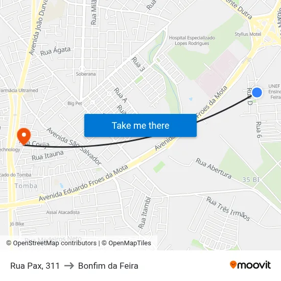 Rua Pax, 311 to Bonfim da Feira map