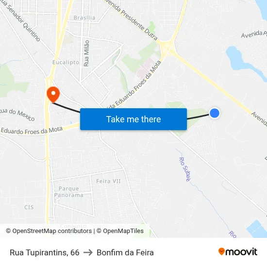 Rua Tupirantins, 66 to Bonfim da Feira map