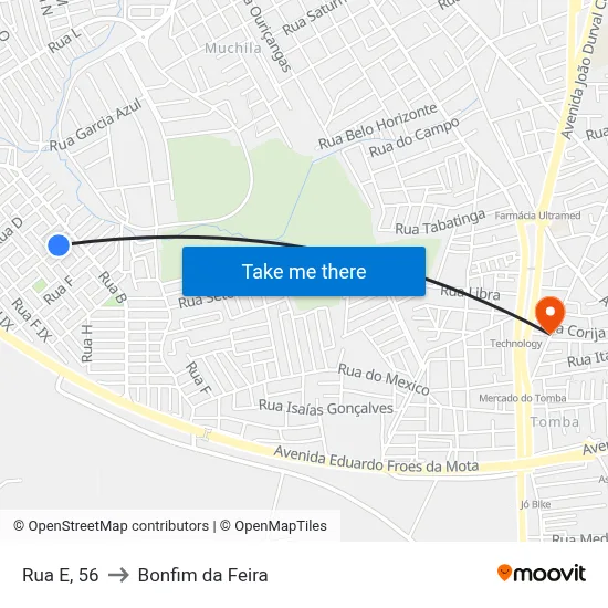 Rua E, 56 to Bonfim da Feira map