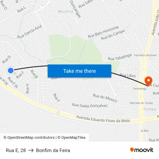 Rua E, 28 to Bonfim da Feira map