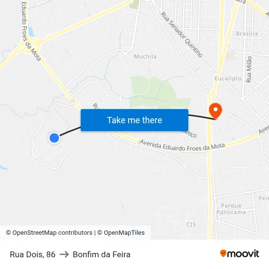 Rua Dois, 86 to Bonfim da Feira map