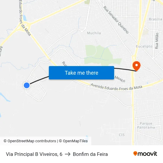 Via Principal B Viveiros, 6 to Bonfim da Feira map