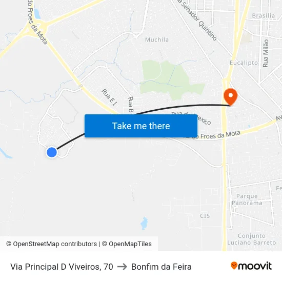 Via Principal D Viveiros, 70 to Bonfim da Feira map