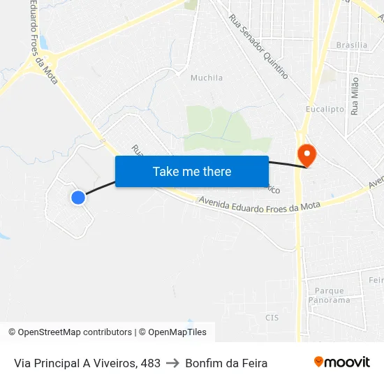 Via Principal A Viveiros, 483 to Bonfim da Feira map