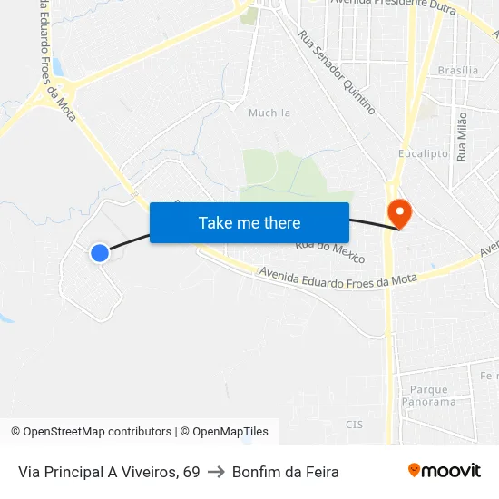 Via Principal A Viveiros, 69 to Bonfim da Feira map