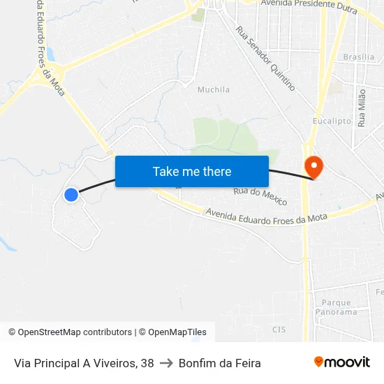 Via Principal A Viveiros, 38 to Bonfim da Feira map