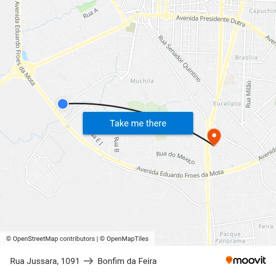 Rua Jussara, 1091 to Bonfim da Feira map