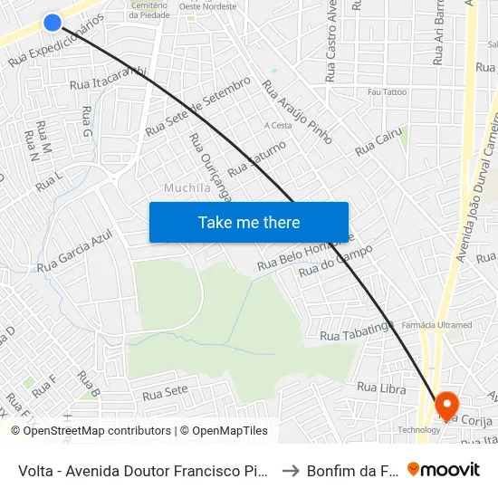 Volta - Avenida Doutor Francisco Pinto, 368 to Bonfim da Feira map
