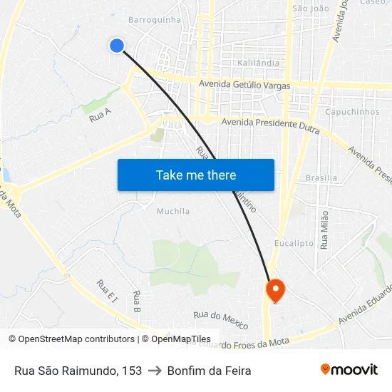 Rua São Raimundo, 153 to Bonfim da Feira map