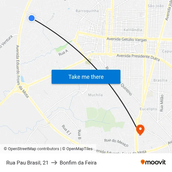 Rua Pau Brasil, 21 to Bonfim da Feira map