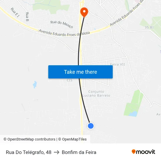 Rua Do Telégrafo, 48 to Bonfim da Feira map