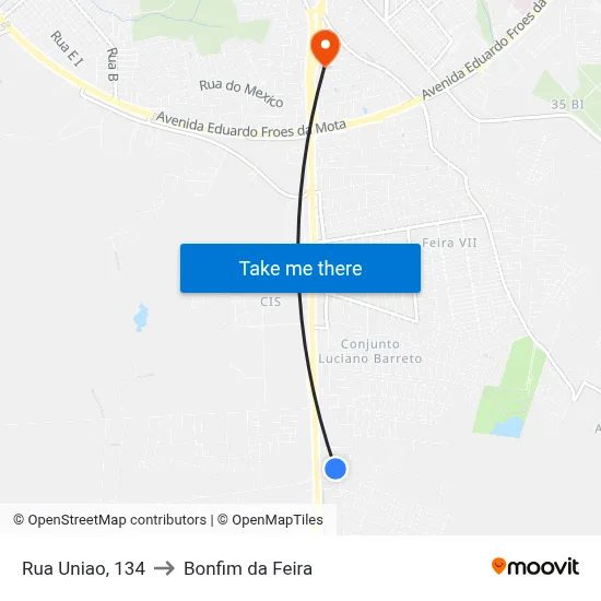Rua Uniao, 134 to Bonfim da Feira map