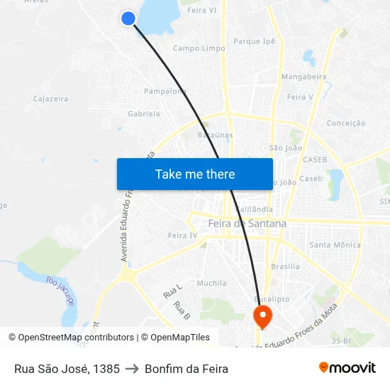 Rua São José, 1385 to Bonfim da Feira map