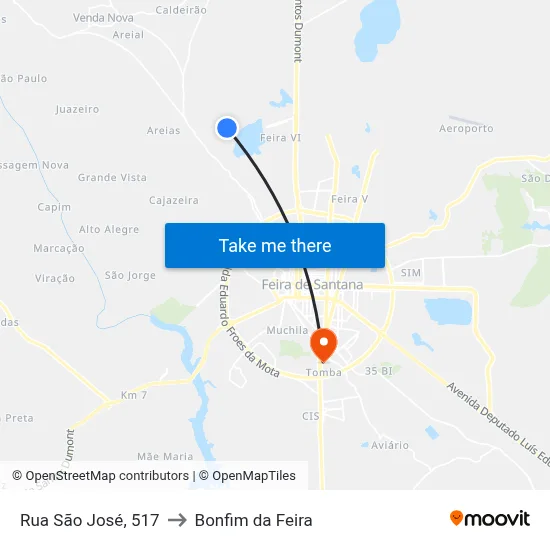 Rua São José, 517 to Bonfim da Feira map