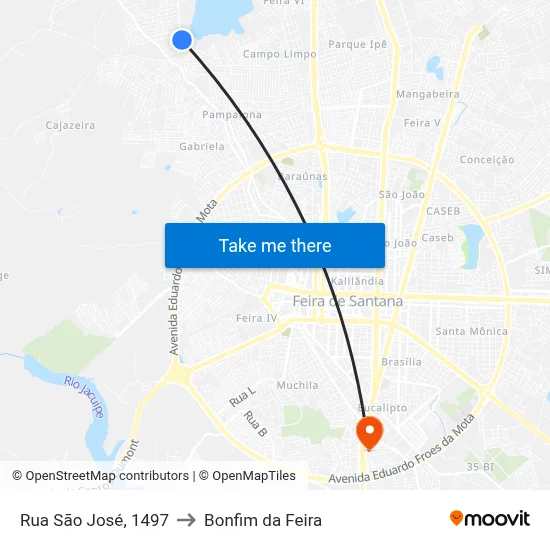 Rua São José, 1497 to Bonfim da Feira map