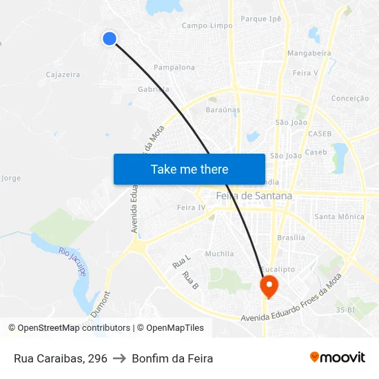 Rua Caraibas, 296 to Bonfim da Feira map