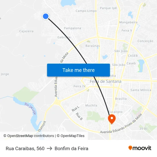 Rua Caraibas, 560 to Bonfim da Feira map