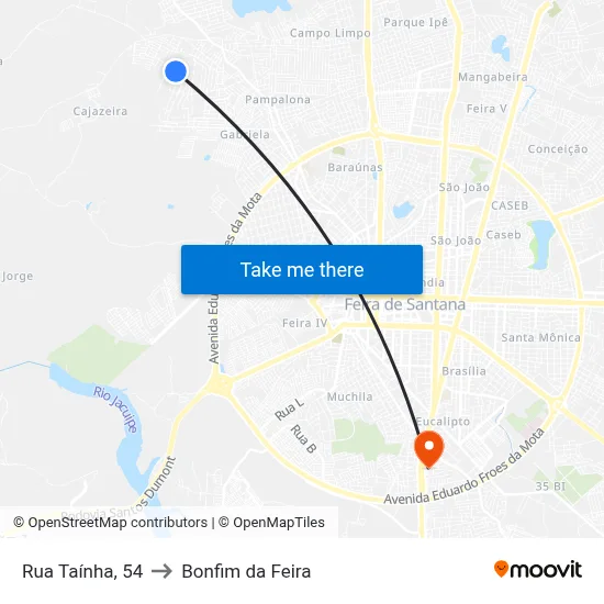 Rua Taínha, 54 to Bonfim da Feira map