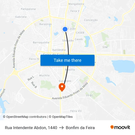 Rua Intendente Abdon, 1440 to Bonfim da Feira map