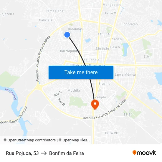 Rua Pojuca, 53 to Bonfim da Feira map