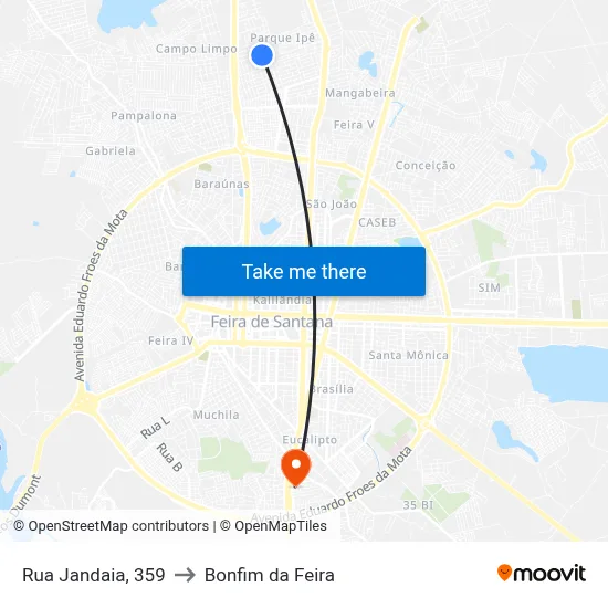 Rua Jandaia, 359 to Bonfim da Feira map