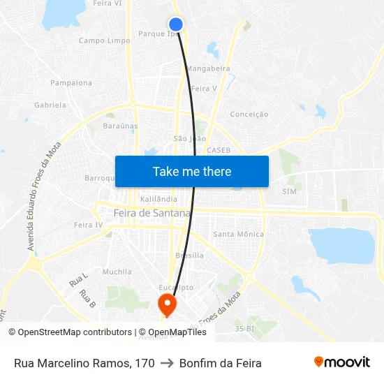 Rua Marcelino Ramos, 170 to Bonfim da Feira map