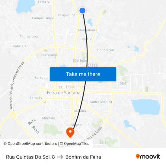Rua Quintas Do Sol, 8 to Bonfim da Feira map