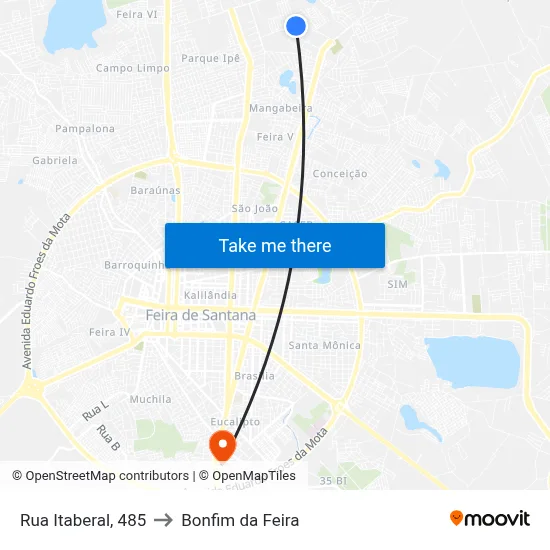 Rua Itaberal, 485 to Bonfim da Feira map