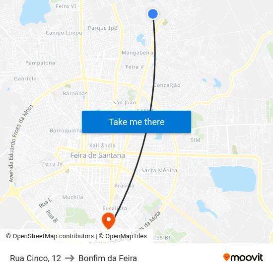 Rua Cinco, 12 to Bonfim da Feira map
