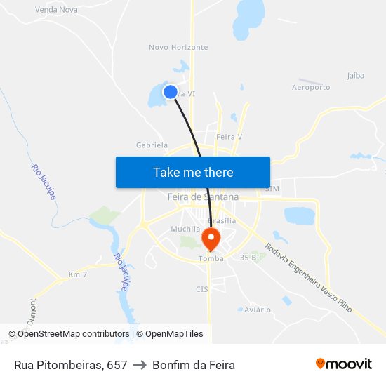 Rua Pitombeiras, 657 to Bonfim da Feira map