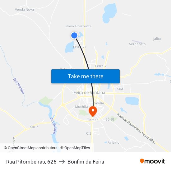 Rua Pitombeiras, 626 to Bonfim da Feira map