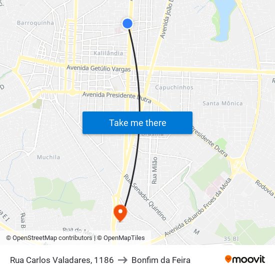 Rua Carlos Valadares, 1186 to Bonfim da Feira map