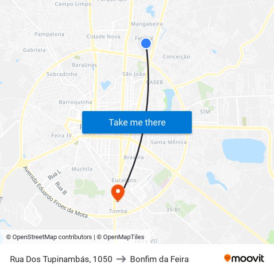 Rua Dos Tupinambás, 1050 to Bonfim da Feira map