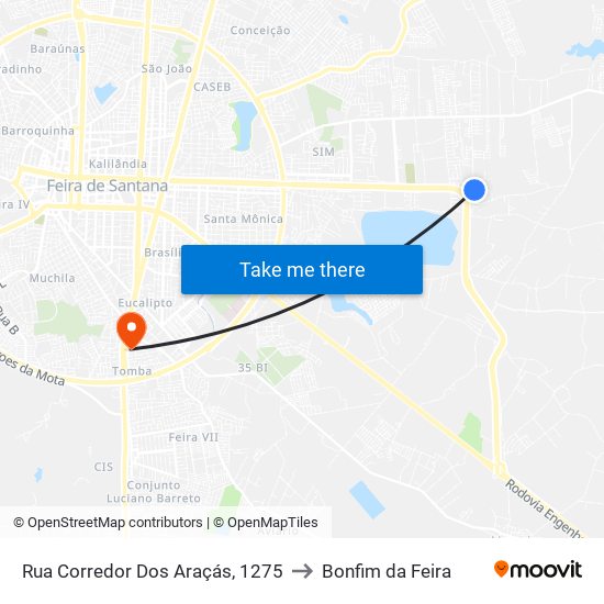 Rua Corredor Dos Araçás, 1275 to Bonfim da Feira map